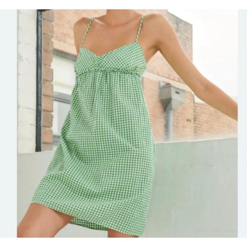 Sunday Best Aritzia MiniBabydoll Empire Waist Green Gingham Spring Dress